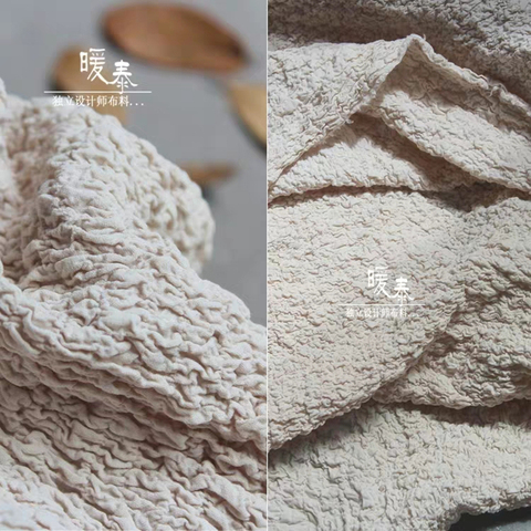 New Cotton Linen Pleated Fabric Beige Bubble Folds Texture DIY Clothes Skirt Pants Dress Designer Fabric ► Photo 1/4