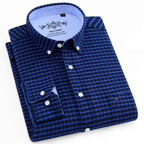 Men's Checkered Button-down Long Sleeve Oxford Shirts Pocket Comfortable Regular-fit Contrast Plaid/Striped Printed Casual Shirt ► Photo 1/6