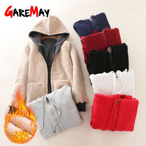 2022winter Women's Warm Casual hoodie jacket ladies thick velvet long Sleeve Zipper Lamb cashmere hoodies female coat plus size ► Photo 1/6