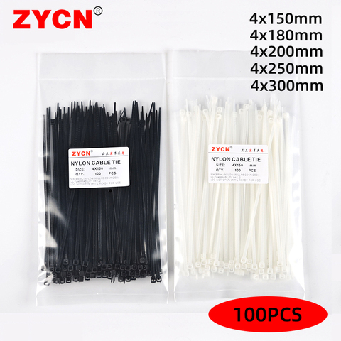 100Pcs Nylon 2.7×150 Self-Locking 200 250 300 Plastic Fasten Cable Ring Loop Wire Zip Tie Wraps Strap White Black Industry ► Photo 1/6