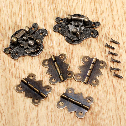 6Pcs/set Antique Bronze Jewelry Wooden Box Case Toggle Hasp Latch withCabinet Hinges Furniture Accessories Iron Vintage Hardware ► Photo 1/6