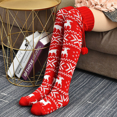 2022 Christmas Women Warm Thigh High Sockings For Ladies Girls Fashion Cotton Middle Tube Socks Sexy Knitted Long Knee Socks ► Photo 1/6