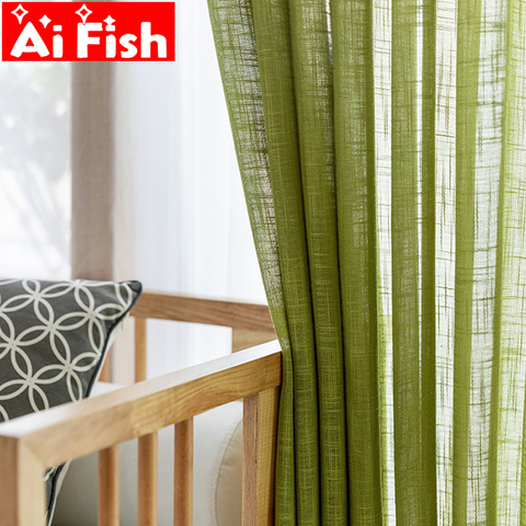 American Country Style Green Cotton Flax Curtain Sheer Fbrics Window Treatment Curtains For Living Room Cortina Tulle MY328-30 ► Photo 1/6