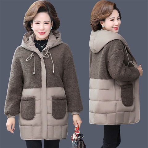 Women's Winter Jacket 2022 New Thick Warm Down Parkas Middle-aged Mother Hooded Cotton Padded Cotton Coat Plus Size 5XL ► Photo 1/6