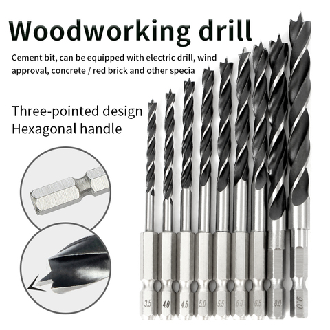 Hexagonal shank three-point woodworking drill bit perforating support drill electric drill rotary head wood plank hole special ► Photo 1/6