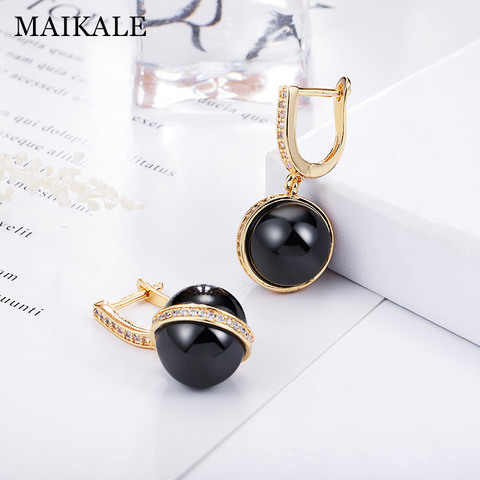 MAIKALE Simple Classic Ball Drop Earrings Black White Ceramic High Quality Copper Plated Gold  Round Earrings For Women ► Photo 1/6