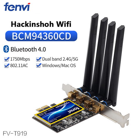 FV-T919 Dual band 1750Mbps 802.11AC Hackintosh PCI-E WiFi Adapter PCI Express Wireless BCM94360CD + Bluetooth BT 4.0 4*Antenna ► Photo 1/6