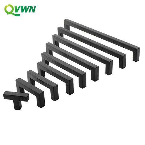 QVWN Black Cabinet Handle Square Furniture Hardware Stainless Steel Kitchen Door Knobs Cupboard Wardrobe Drawer Pulls ► Photo 1/6