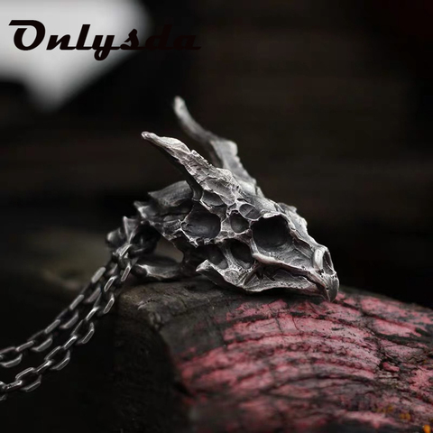 Charms steampunk pendentif Dragon Skull Pendant Necklace Men's Fashion Biker Rock Punk Jewelry Antique Retro Chain Gift OSDZ107 ► Photo 1/6