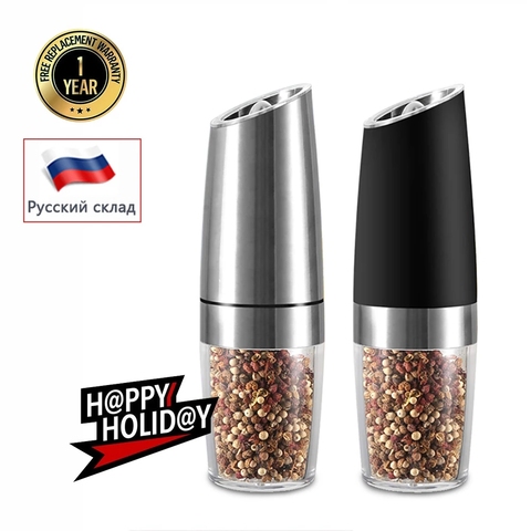 Automatic Salt and Pepper Spice Grinder Gravity Electric Pepper Mill Adjustable Ceramic with LED Light Spice Mill for Kitchen ► Photo 1/6