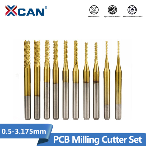 XCAN 10pcs TiN Coated 0.5-3.175mm PCB Milling Cutter CNC Milling Bit 3.175mm Shank Carbide End Mill for PCB Machine ► Photo 1/6