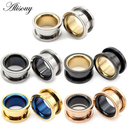 Alisouy 2pcs Smiple Hollow Stainless Steel Flared Ear Plugs Tunnel Expander Stretcher Gauges Flesh Piercing Earring Body Jewelry ► Photo 1/6