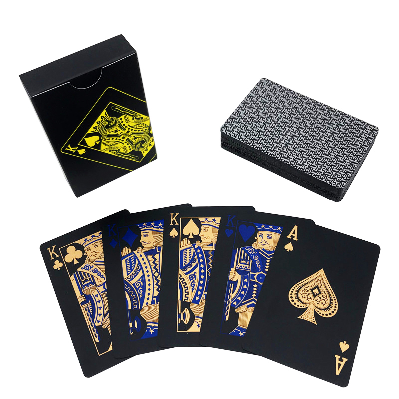 55pcs Gold Black Plastic PVC Poker Waterproof Magic Playing Cards Table Games 
