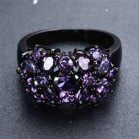 Small Oval Purple Crystal Zircon Star Flower Rings For Women Men Vintage Black Gold Multicolor Stone Ring Female Wedding Jewelry ► Photo 1/6