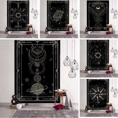 Golden Black Sun Moon Tarot Mandala Tapestry Wall Hanging Witchcraft Hippie Wall Carpets Dorm Decor Psychedelic Tapestry ► Photo 1/6