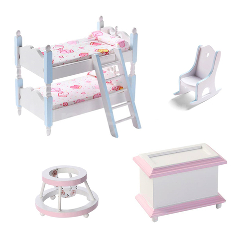 1/12 Scale Miniature Dollhouse Bunk Bed Children's Room OB11 Doll House Bedroom Furniture Accessories Toy ► Photo 1/6