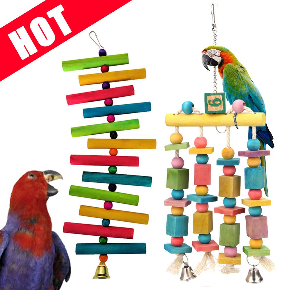 Pet Bird Parrot Wooden Swing Hanging Chew Toys For Parakeet Cockatiel Cockatoo 