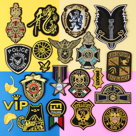 Wholesale Gold Embroidery Military Rank Patches for Clothing Tactical Morale Army Police Logo Iron on Clothes Badge Appliques ► Photo 1/6
