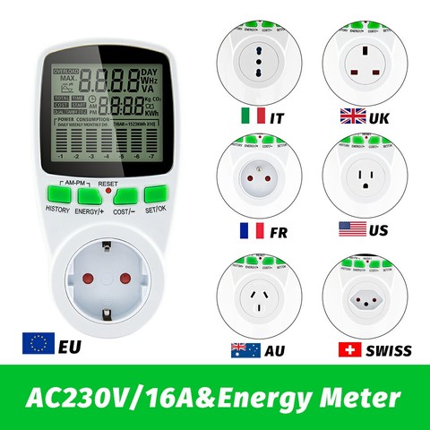 Smart AC Power Meter Wattmeter Billing Socket Energy Meter KWh Voltage Current Frequency Electricity Monitor EU/US/UK/AU/FR Plug ► Photo 1/6