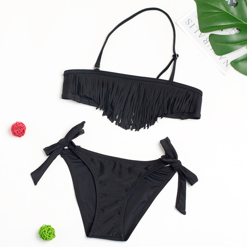 2022 Girls Black Tassel Tankini Swimsuits Summer Beachwear Children Girls Bathing Suits Two-pieces Girls Bikini Swimsuits ► Photo 1/6