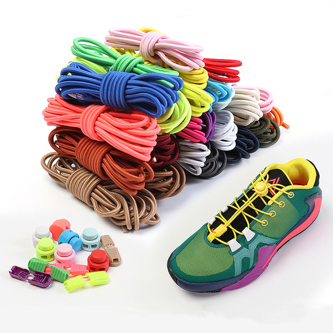 Quick wear in 1 second No Tie Shoelaces Round Spring plastic lock Elastic Shoelaces hiking sports Shoe accessories Lazy lace ► Photo 1/6
