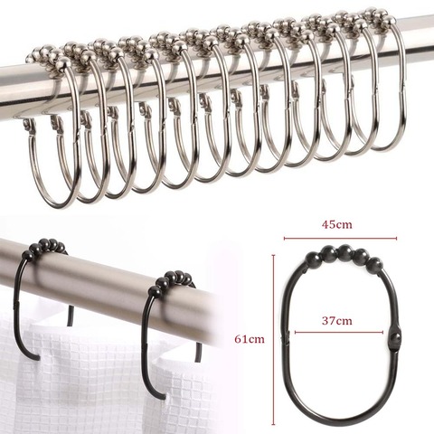 12PCS Shower Curtain Hooks Rings, Metal Wide Shower Curtain Rings Hooks for Bathroom Shower Rod, Polished Nickel ► Photo 1/6