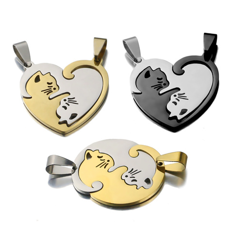 1 Pair Stainless Steel Love Cute Lovely Cat Charm Necklace Lover Girlfriend Set Valentine's Day for DIY Jewelry Paired Pendant ► Photo 1/6