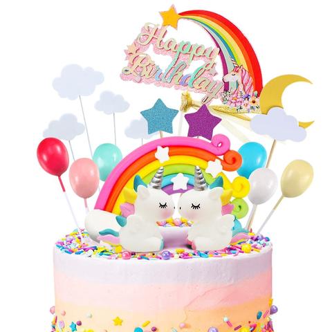 21pcs Unicorn Cake Topper Kit Cloud Rainbow Balloon Happy Birthday Banner Cake Decoration For Boy Girl Kid Birthday ► Photo 1/5