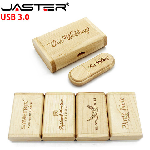 JASTER USB 3.0 high speed customer LOGO Wooden USB flash drive Maple wood + box pendrive 4GB 8GB 16GB 32GB memory stick gifts ► Photo 1/6