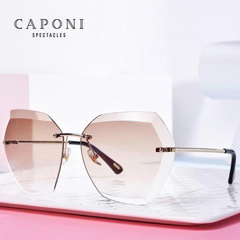 CAPONI Rimless Sunglasses For Women Oversize Diamond Cutting Lenses Decoration Lady Glasses 2022 Fashion Women Sun Glasses CP687 ► Photo 1/6