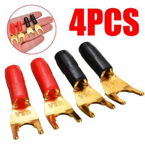 4pcs Gold Plated Spade Fork Y Type Banana Plug Cable Wire Connector Solderless Fork Y Spade Speaker Plugs Adapter Audio Terminal ► Photo 1/6