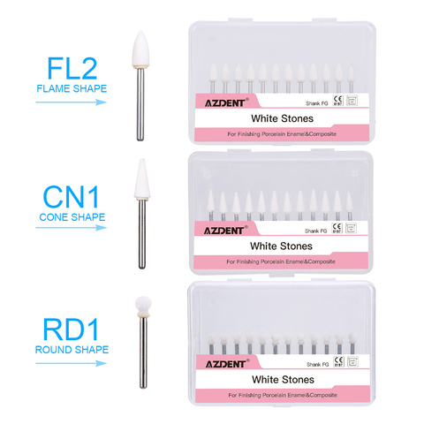 AZDENT 12pcs/pack Dental Flame/Cone /Round White Stone Polisher FG Burs for Polishing Dental Clinic Metal/Resin/Porcelain ► Photo 1/6