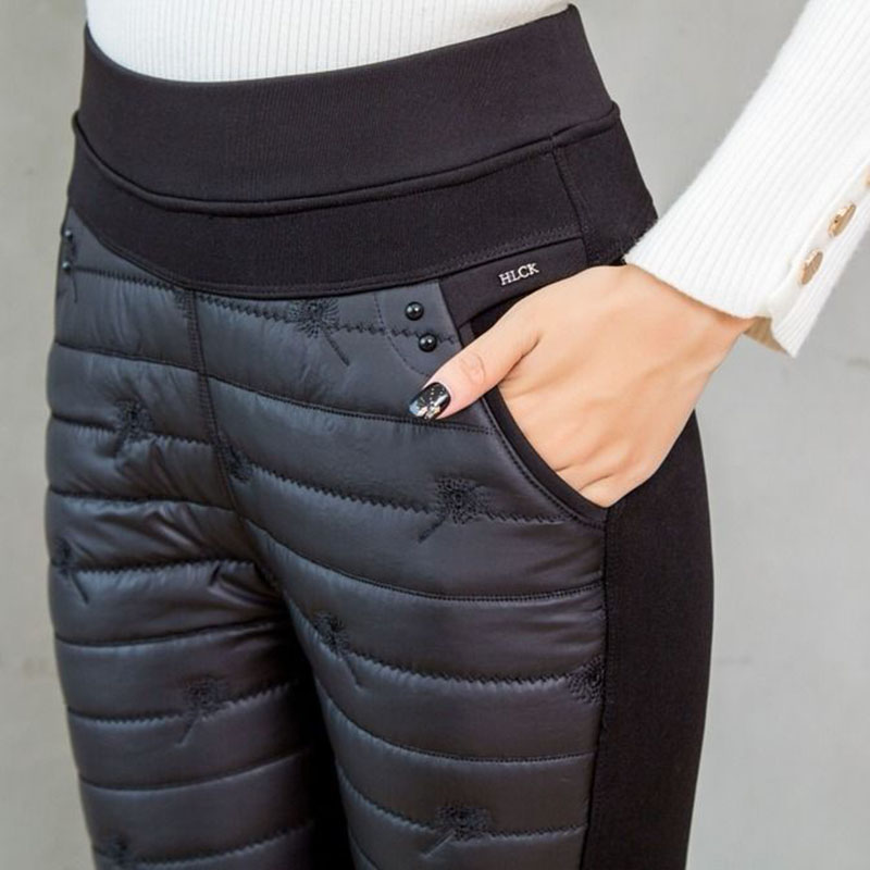 Women's Casual Winter Warm Down Pants High Waist Slim Trousers Outdoor Wear