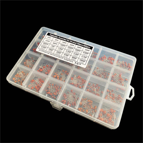 24Values*40pcs=960pcs 2pf~100nf Ceramic Capacitor kit Box 5/10/22/30/33/47/68/100/220/330/470/680/pf 1/1.5/2.2/3.3/4.7/6.8/10/NF ► Photo 1/2