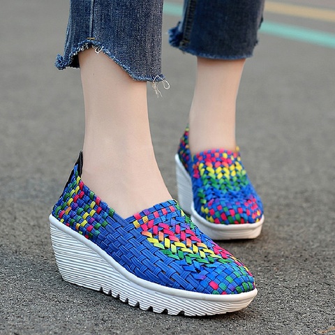 New Women Sneakers Summer Casual Shoes Woven Flat Platform Women's Shoes Breath Loafers Lady Footwear Soft Zapatos Plus Size 42 ► Photo 1/6