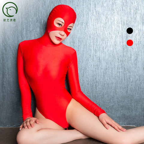 Oil Glossy Masked Half Coat Zentai One-piece Tights Bodystocking Sexy Hot Erotic Zipper Open Crotch Bodysuit Cosplay Suits Body ► Photo 1/6