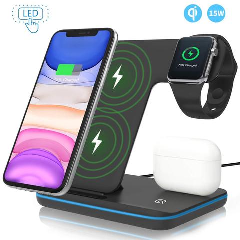 Wireless Charger Stand 3 in 1 Qi 15W Fast Charging Dock Station for Apple Watch iWatch 5 4 3 AirPods Pro For iPhone 11 XS XR X 8 ► Photo 1/6