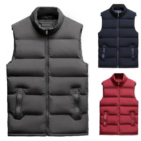 Casual Men Winter Stand Collar Pocket Zipper Vest Plus Size Thick Warm Waistcoat  sleeveless Vest men cotton Thick jacket ► Photo 1/6