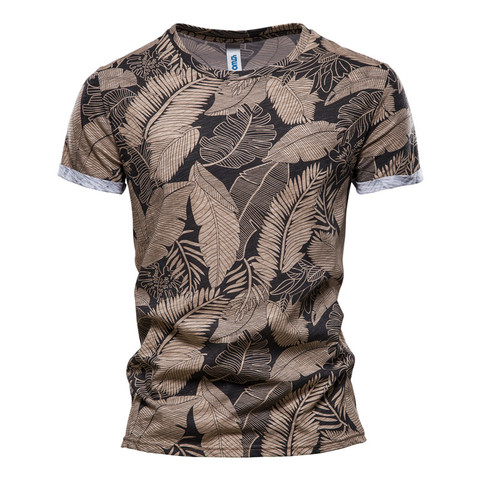 NEGIZBER 2022 New Summer Leaf Printed T Shirts Men O-neck 100% Cotton Short-sleeved Men's T-Shirt Summer Male Tops Tee Shirts ► Photo 1/6