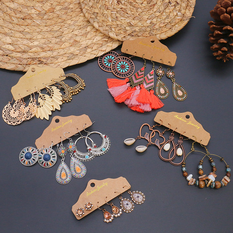 Exknl Vintage Big Round Multicolor Beaded Earrings Set for Women Ethnic Boho Tassel Feather Long Flower Drop Earrings Jewelry ► Photo 1/6