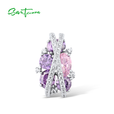 SANTUZZA Pure 925 Sterling Silver Pendant For Women Sparkling Pink Amethyst Cubic Zirconia Elegant Party Trendy Fine Jewelry ► Photo 1/6