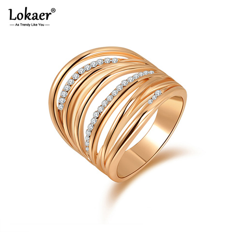 Lokaer Brand Rose Gold Color Party Ring Pave Setting Austrian Crystal Environmental Micro-Inserted Jewelry Anillos R15026 ► Photo 1/5