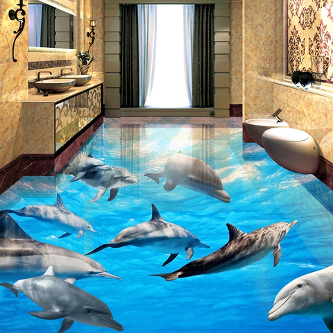 Waterproof Self-adhesive 3D Floor Mural Underwater World Dolphin Bathroom Living Room Bedroom Floor Sticker Painting Wallpaper ► Photo 1/6