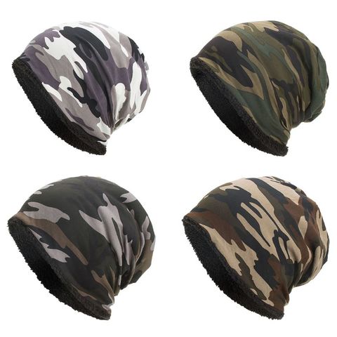 Men Women Winter Warm Cotton Baggy Beanie Hat Camouflage Print Thick Faux Fleece Lining Cold Weather Snow Ski Skull Cap ► Photo 1/6