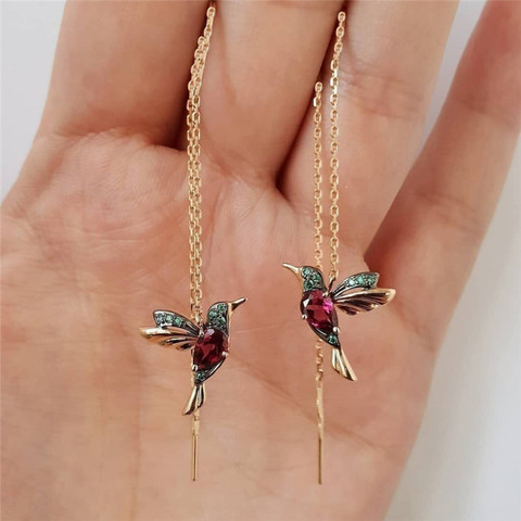 Elegant style birdie ear bolt earrings prisoner strass swing long tassels earrings for women hoop wedding earrings jewelry ► Photo 1/6