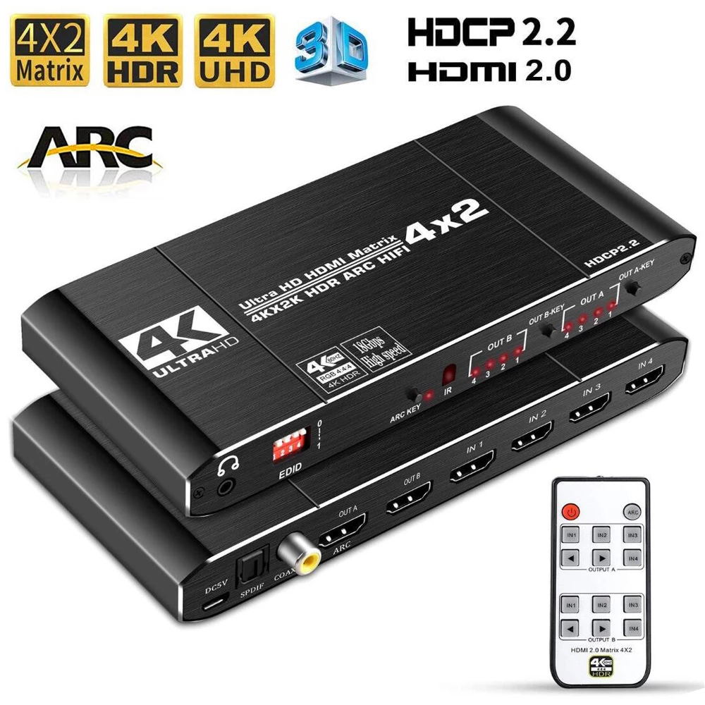 HDMI 2.0 1X2 1X4 Splitter 1 In 2 or 4 Out Switcher 4K@60Hz 3D HDR HDCP 2.2 EDID