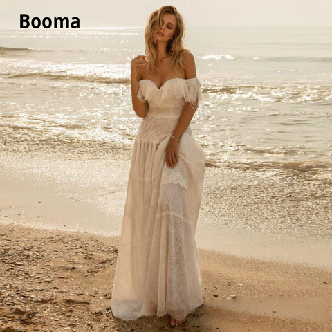 Booma 2022 Bohemian Full Lace Wedding Dresses Off The Shoulder Ruffles A Line Bridal Gowns Beach Boho Robes De Mariée Plus Size ► Photo 1/6