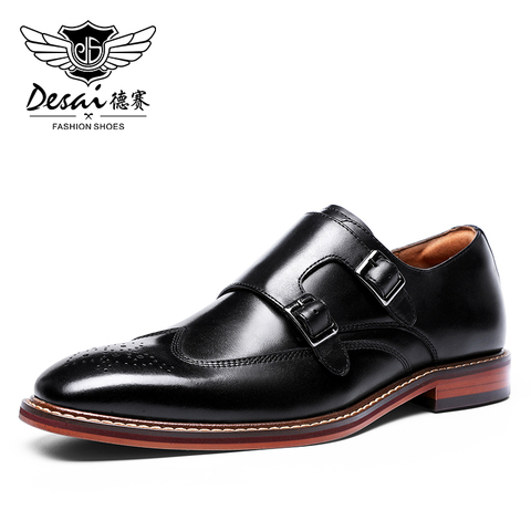 DESAI Black Men's Dress Shoes Genuine Leather Oxford