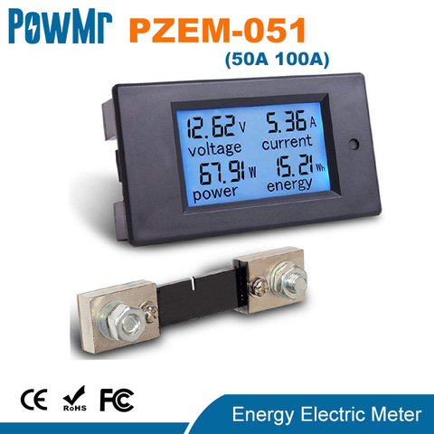 PZEM-051 DC Digital Ammeter Voltmeter 6.5-100V 4 IN1 LCD Motorcycle Voltage Current Power Energy Monitor With 50A Shunt  New ► Photo 1/6