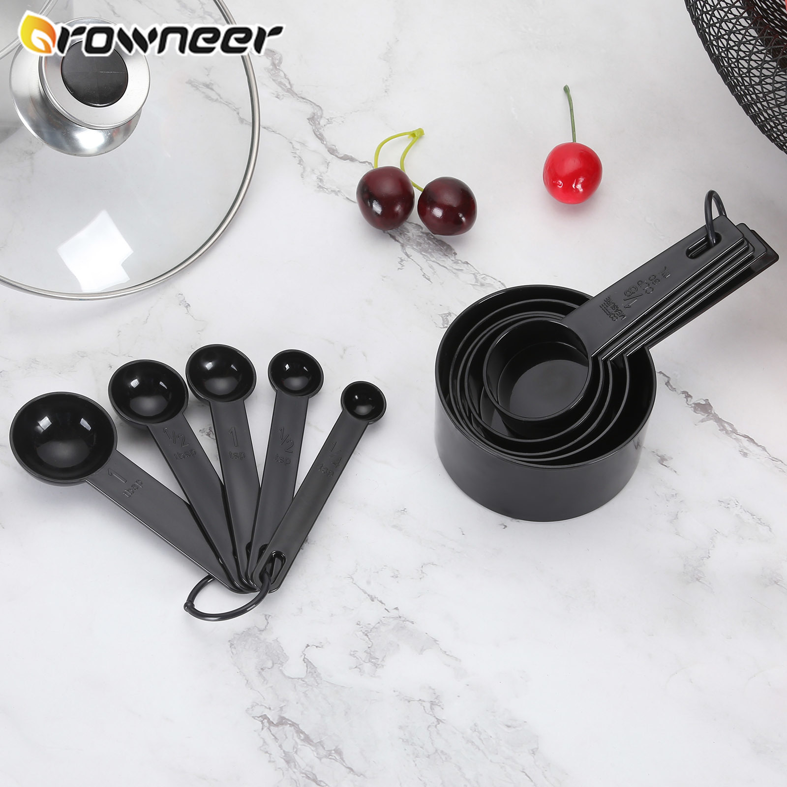 New Arrival 10pcs Black Plastic Measuring Spoons Cups Measuring Set Tools  For Baking Coffee - Measuring Tools - AliExpress